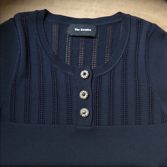 Kooples brand navy blue short sleeve knit top